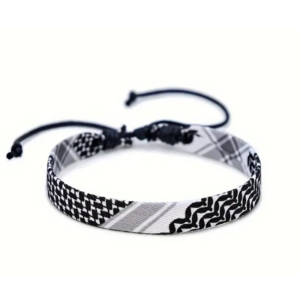 Palestinian Keffiyeh KUFIYA String wristband black / White